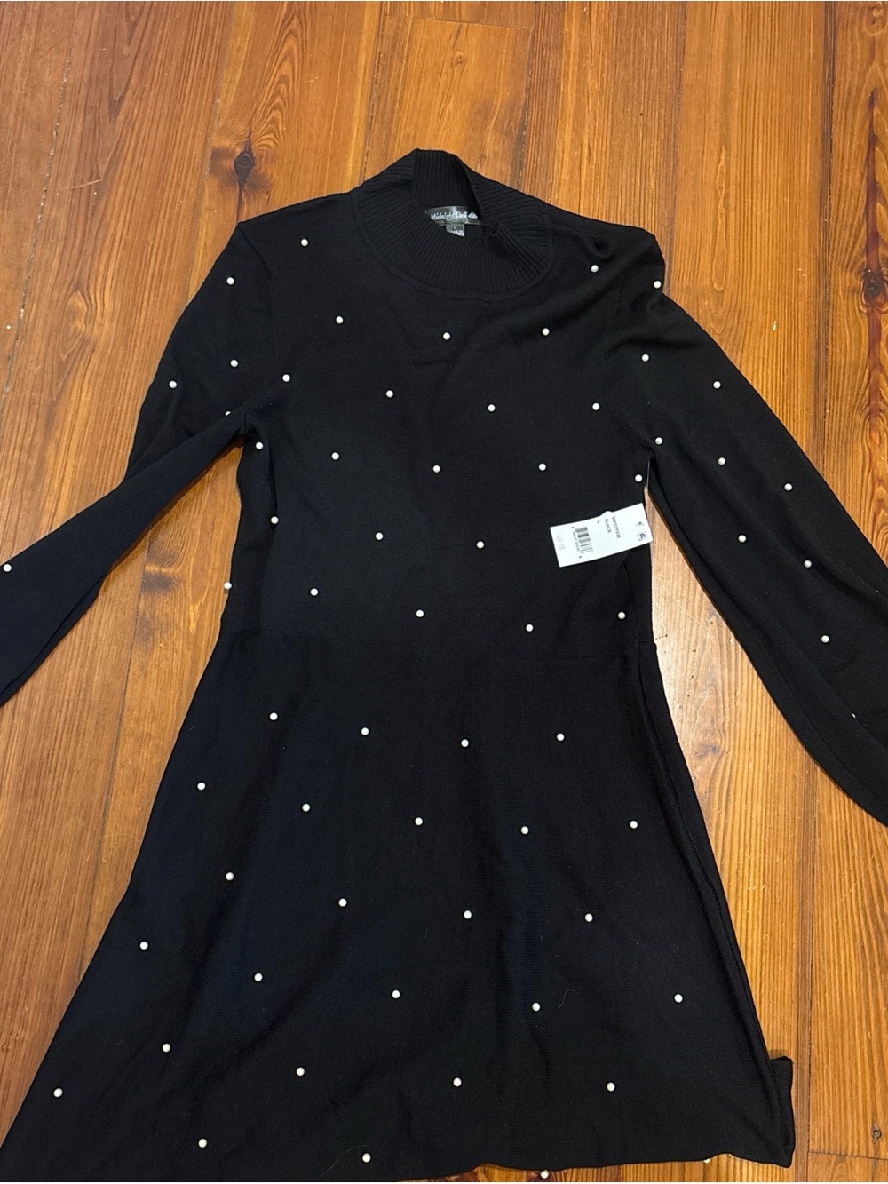 Black Mini Dress with White pearl Embellishments